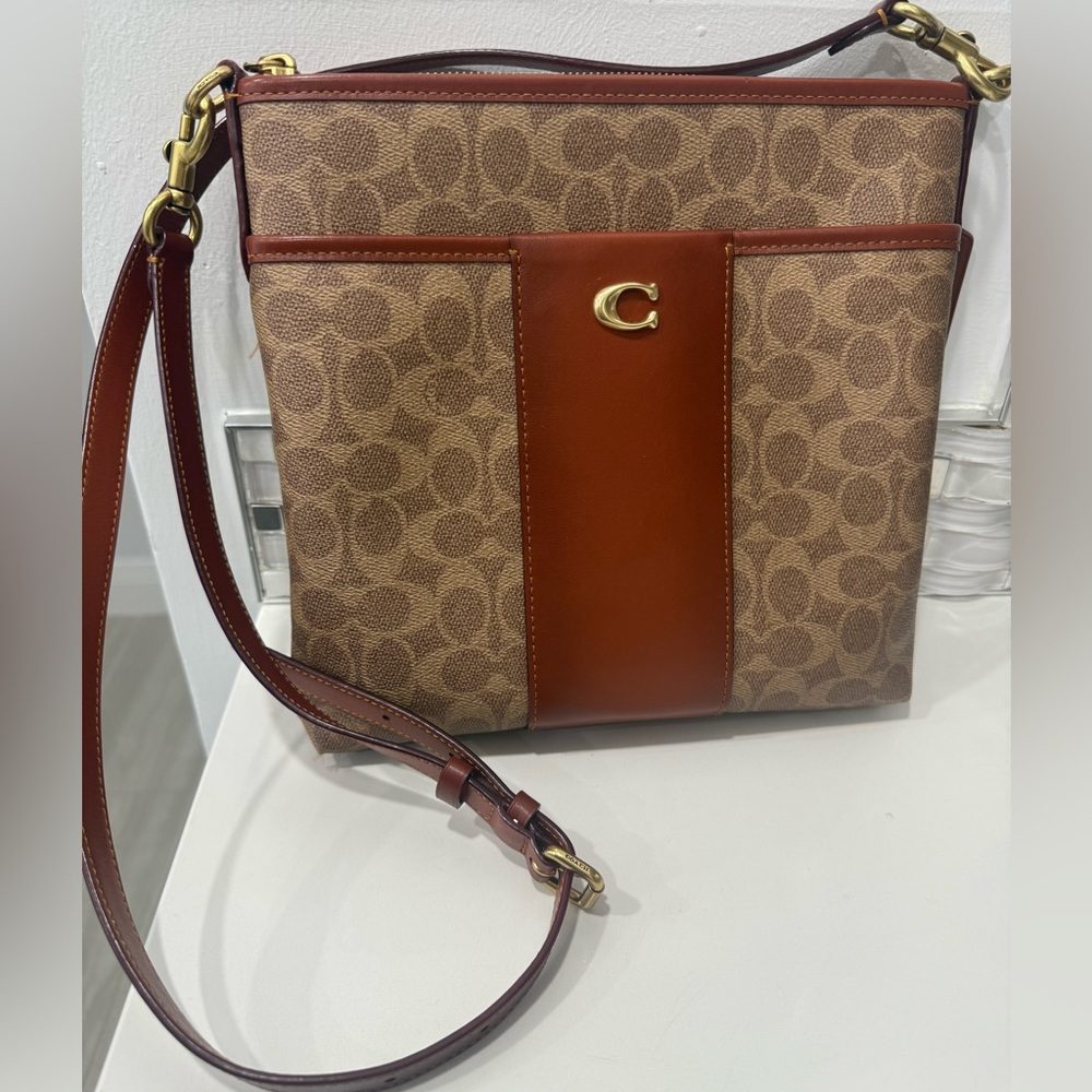 Coach Signature Brown and Tan Crossbody Bag